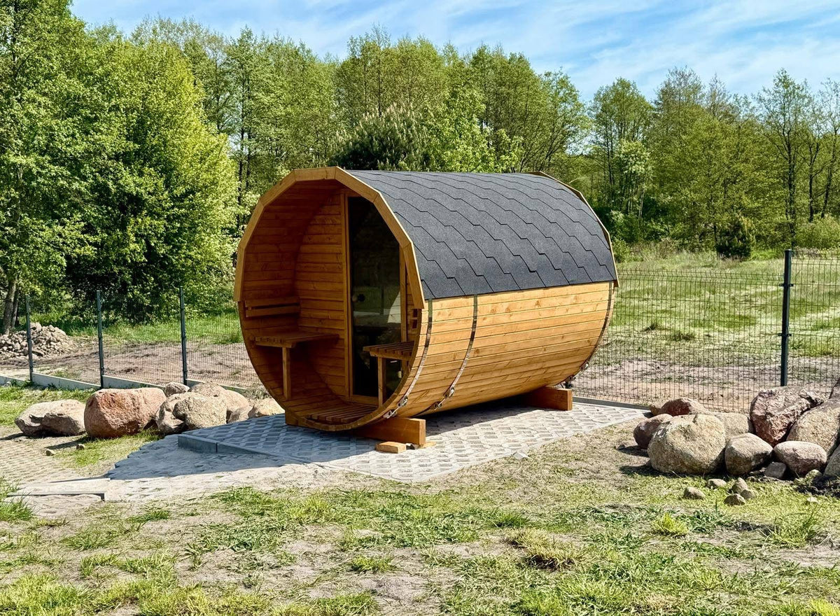 Outdoor Wood Barrel Sauna - 240cm Wide (Best For 4 - 6 People )