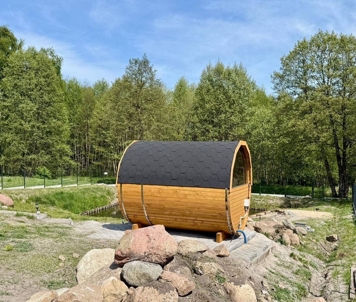 Outdoor Wood Barrel Sauna - 240cm Wide (Best For 4 - 6 People )