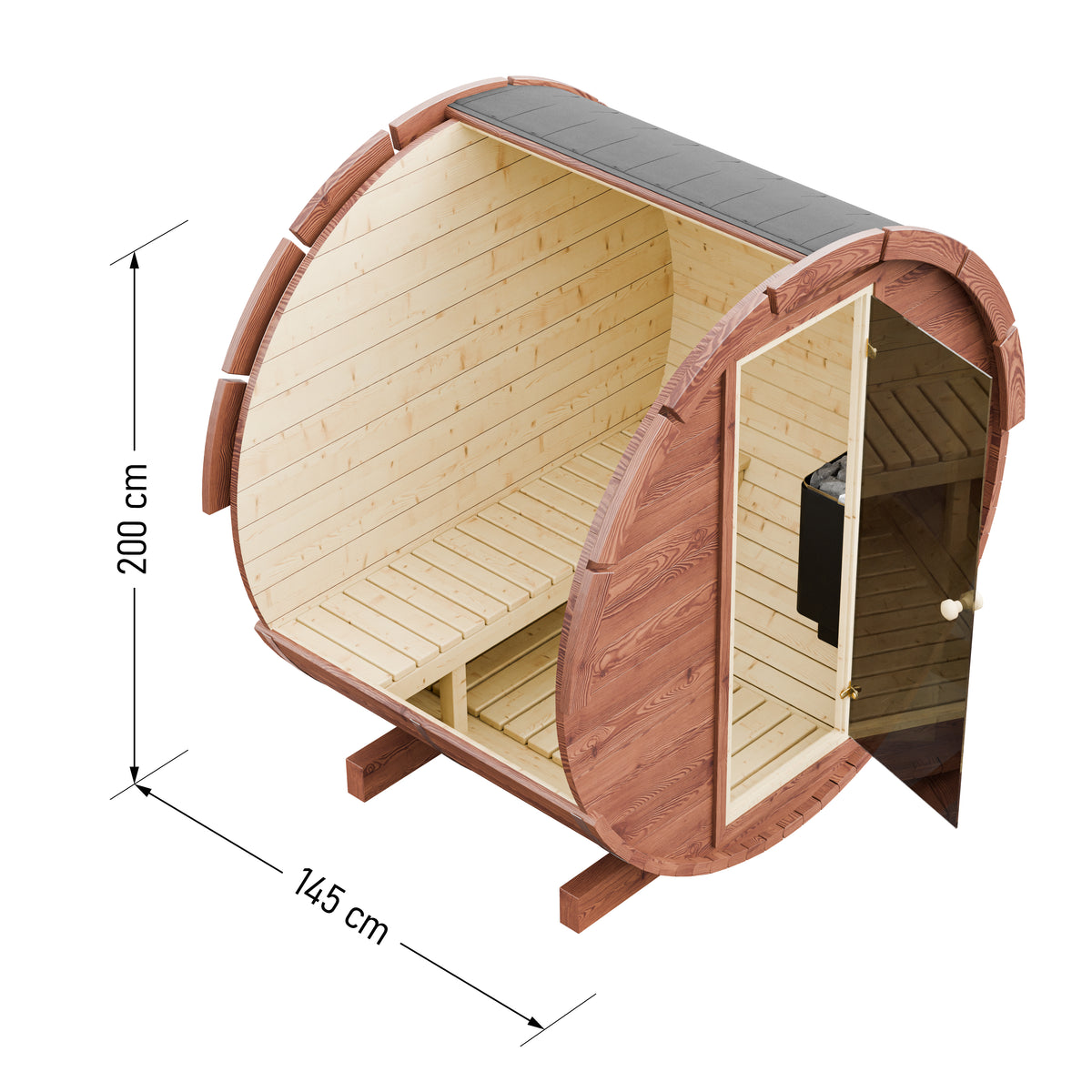 Outdoor Wood Barrel Sauna - 145cm Wide (Best For 2 - 3 People)