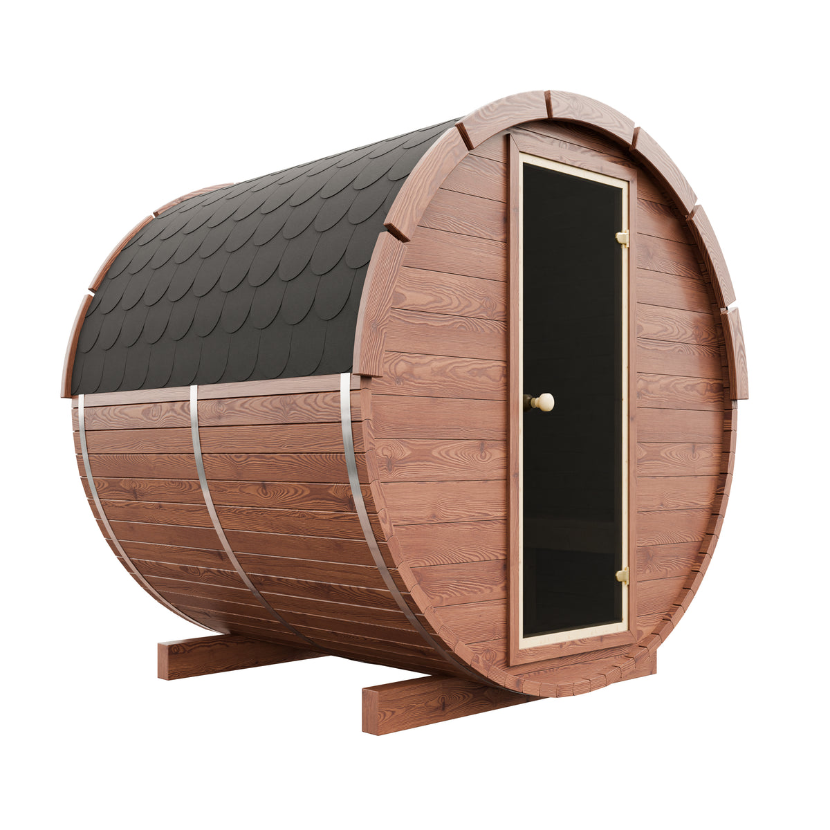 Complete 4 Person Barrel Sauna Bundle — 175cm Scandinavian Spruce Barrel Sauna, Harvia M60 6kW Heater & Wooden Accessory Kit