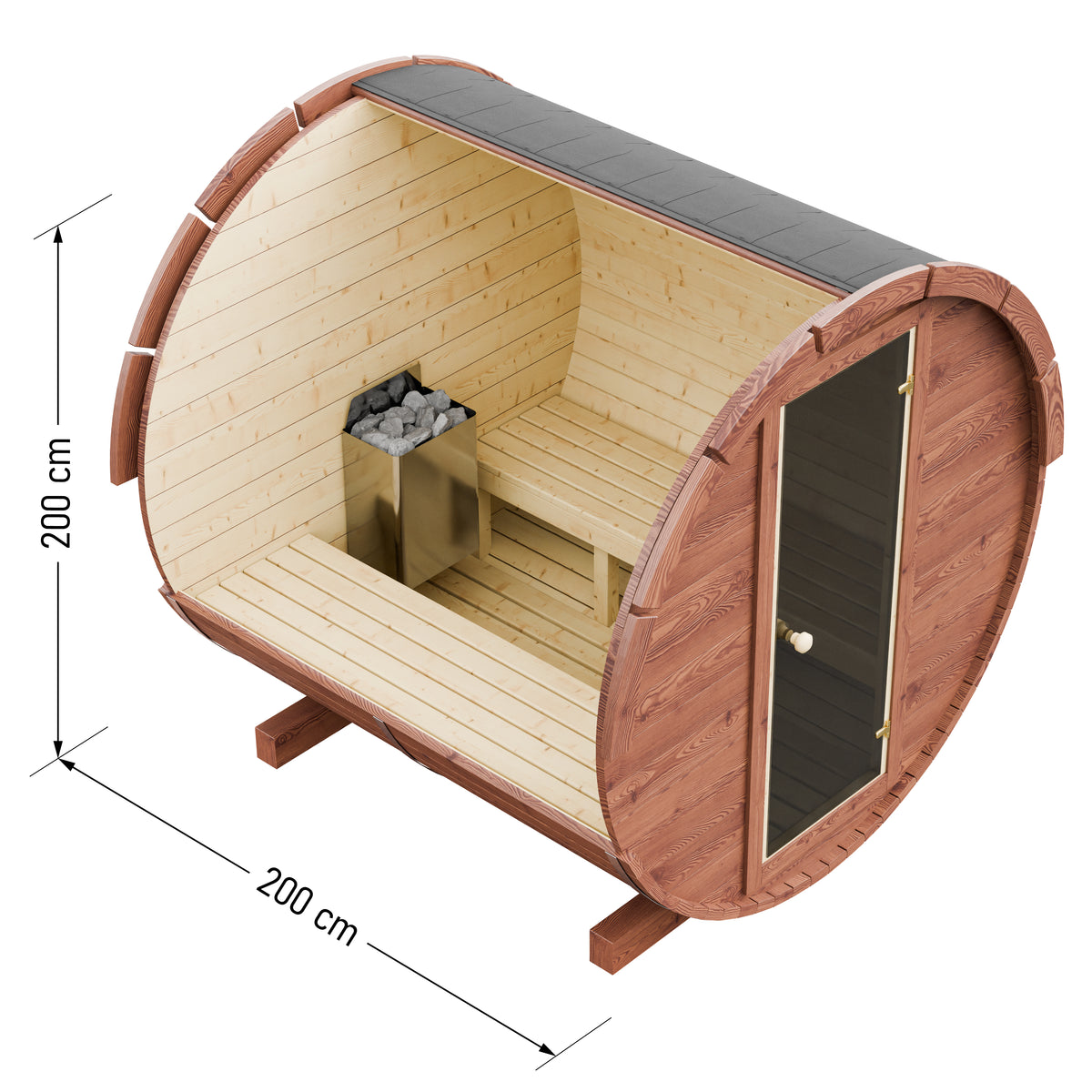 Outdoor Wood Barrel Sauna - 200cm Wide (Best For 4 - 6 People)