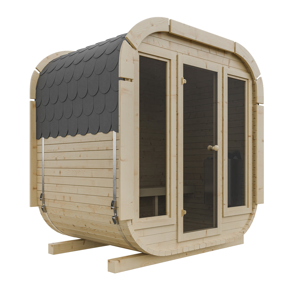 Outdoor Wood Quadro Sauna - Full Glass Doors - 145cm Wide (Best For 2 - 3 People)