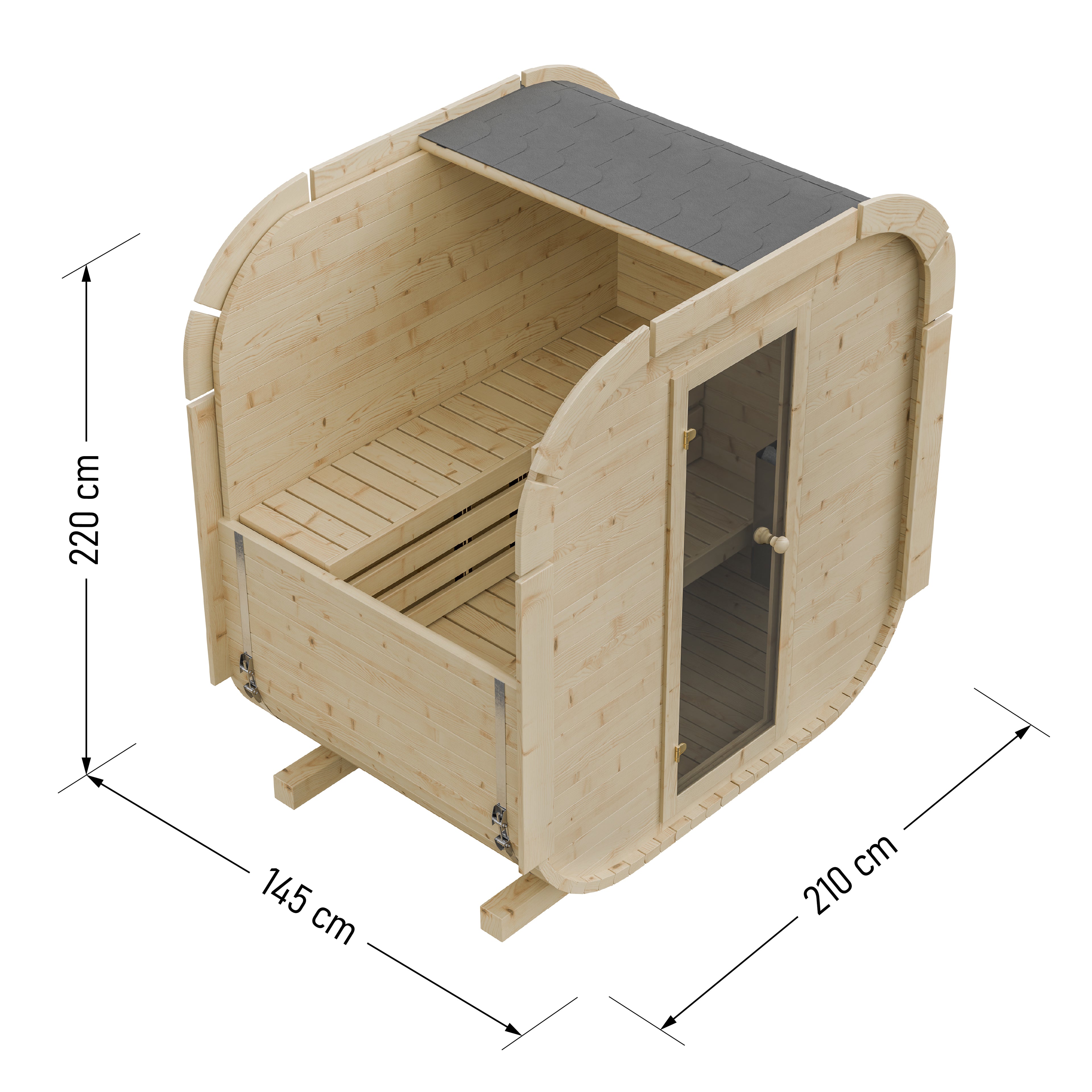 Outdoor Wood Quadro Sauna - 145cm Wide (Best For 2 - 3 People)