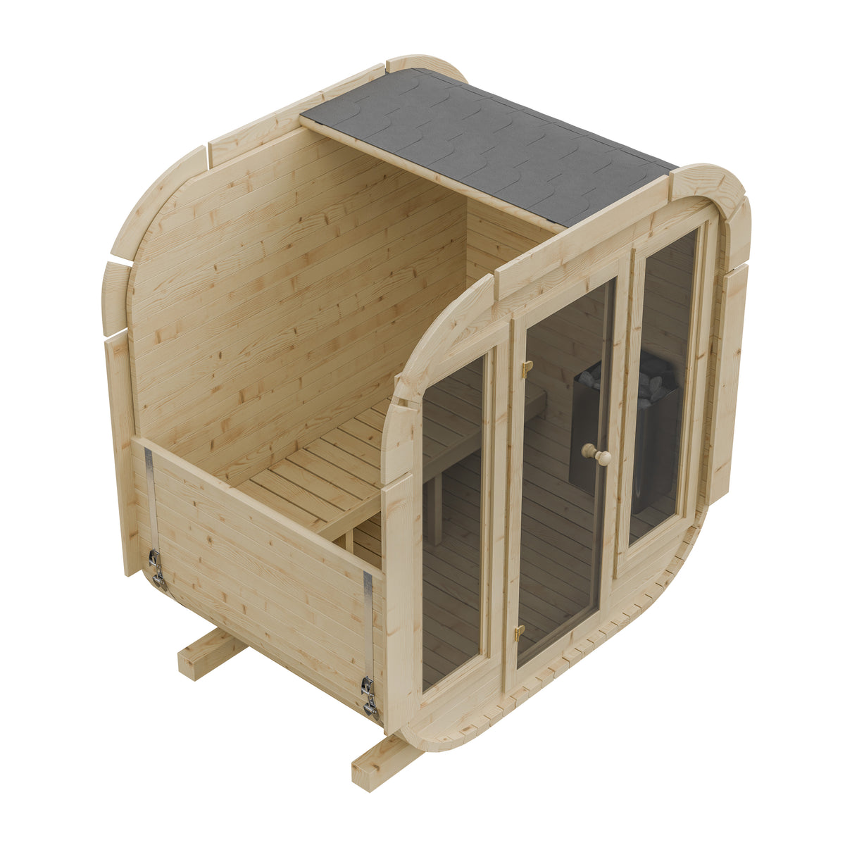 Outdoor Wood Quadro Sauna - Full Glass Doors - 145cm Wide (Best For 2 - 3 People)