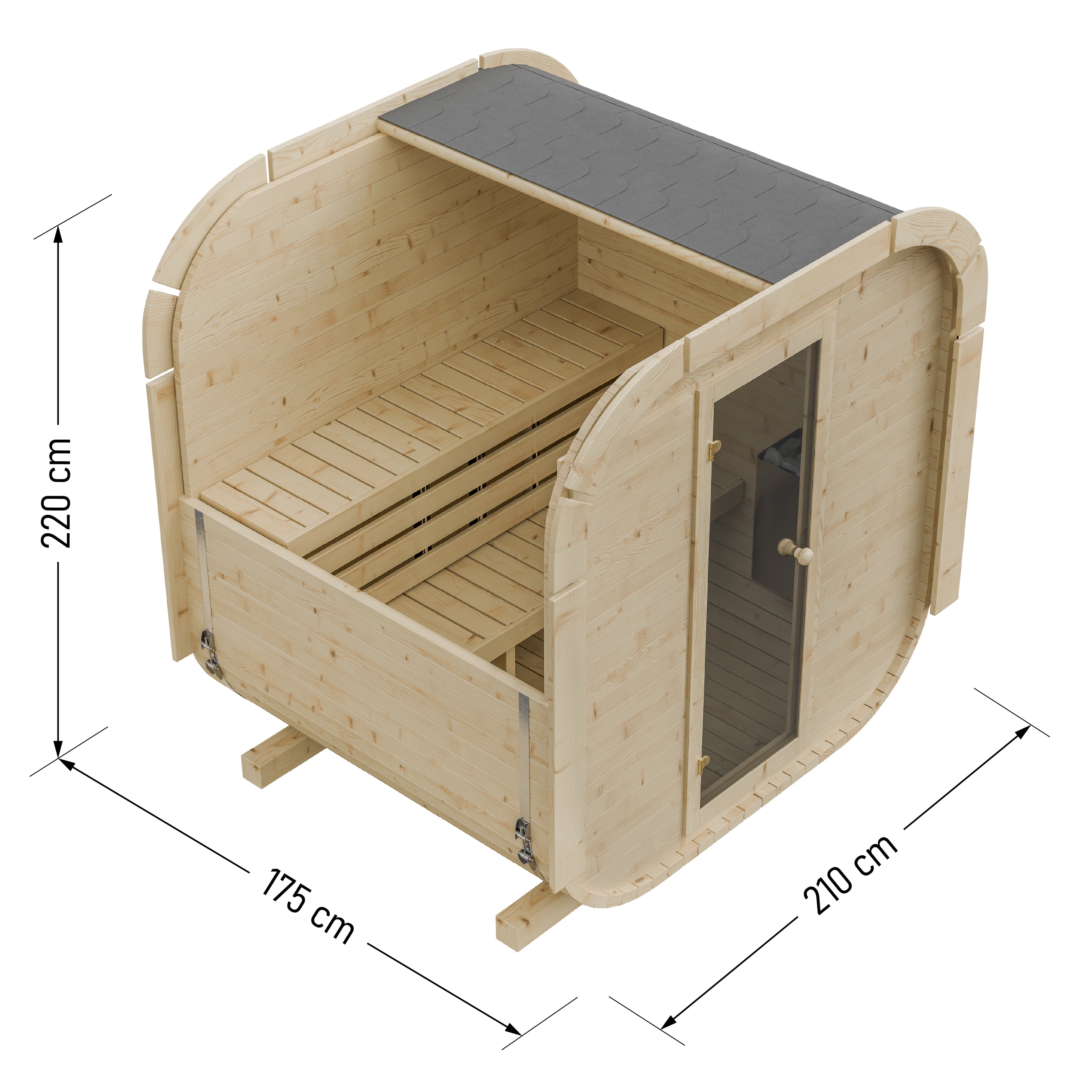 Outdoor Wood Quadro Sauna - 175cm Wide (Best For 2 - 4 People)
