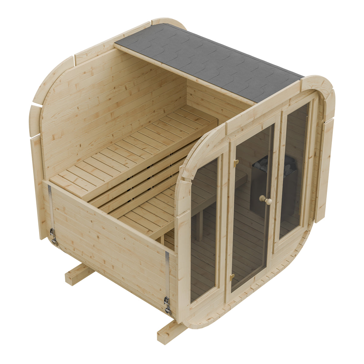 Outdoor Wood Quadro Sauna - Full Glass Doors - 175cm Wide (Best For 2 - 4 People)