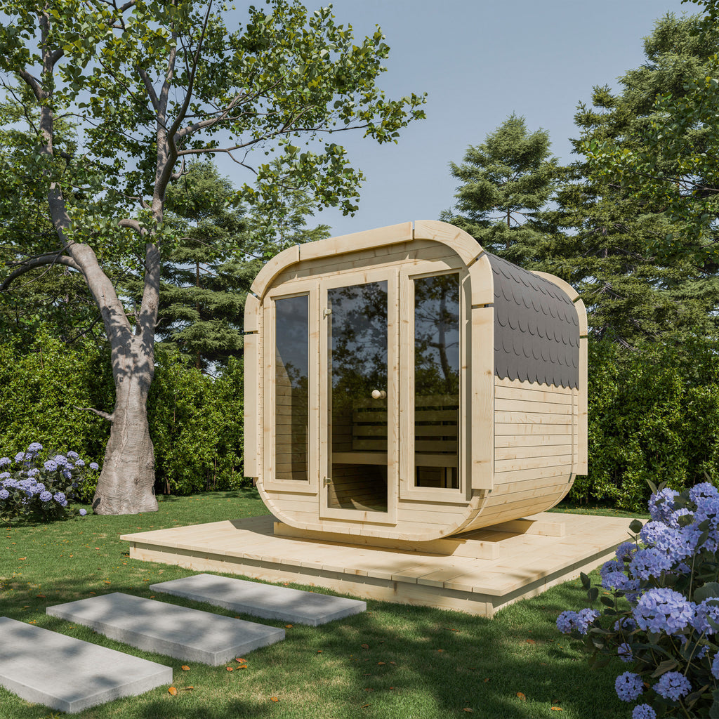 Outdoor Wood Quadro Sauna - Full Glass Doors - 175cm Wide (Best For 2 - 4 People)
