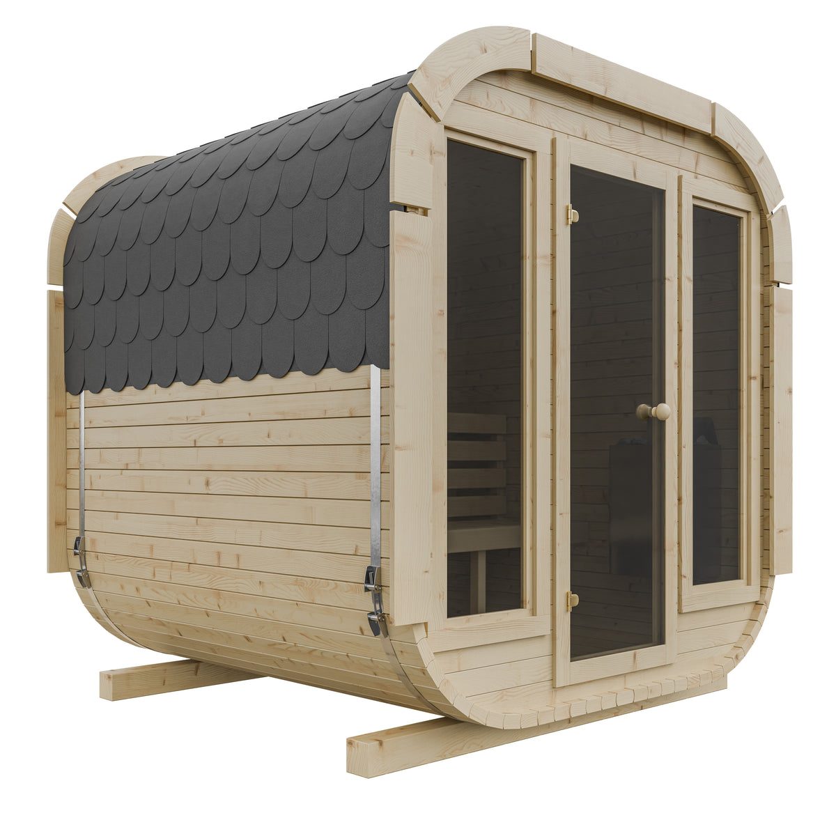 Outdoor Wood Quadro Sauna - Full Glass Doors - 200cm Wide (Best For 4 - 6 People)