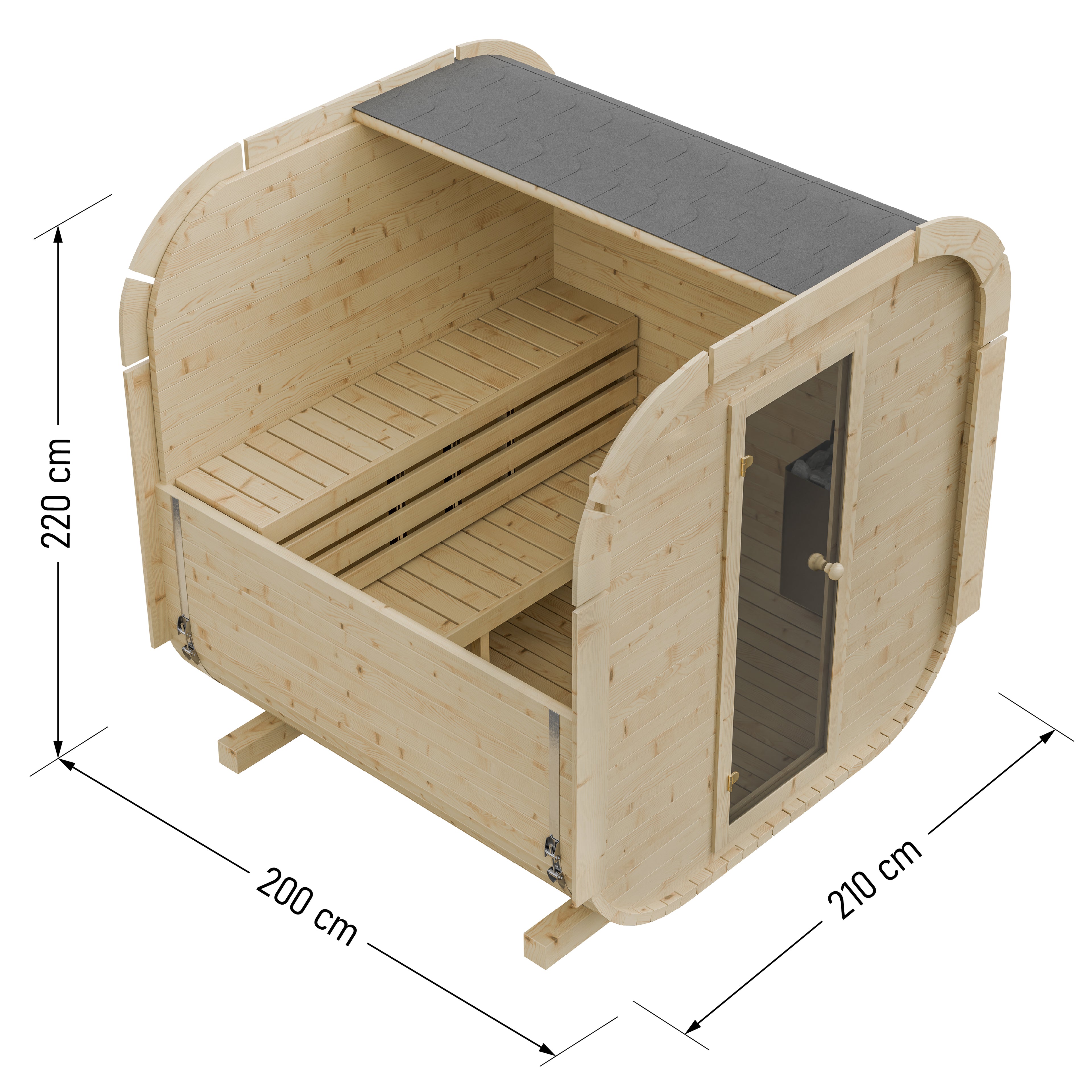 Outdoor Wood Quadro Sauna - 200cm Wide (Best For 4 - 6 People)