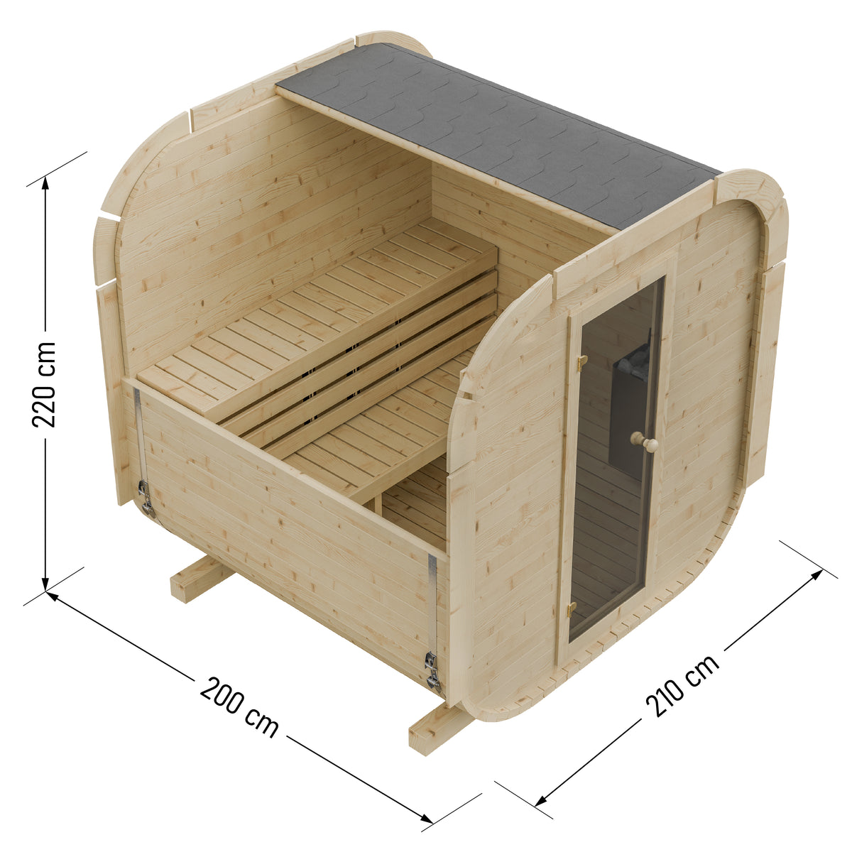 Outdoor Wood Quadro Sauna - 200cm Wide (Best For 4 - 6 People)