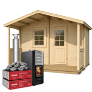Glen Sauna Cabin with Porch – 380cm (Best For 4 - 6 People) – Wood-Burning Heater & Chimney Included