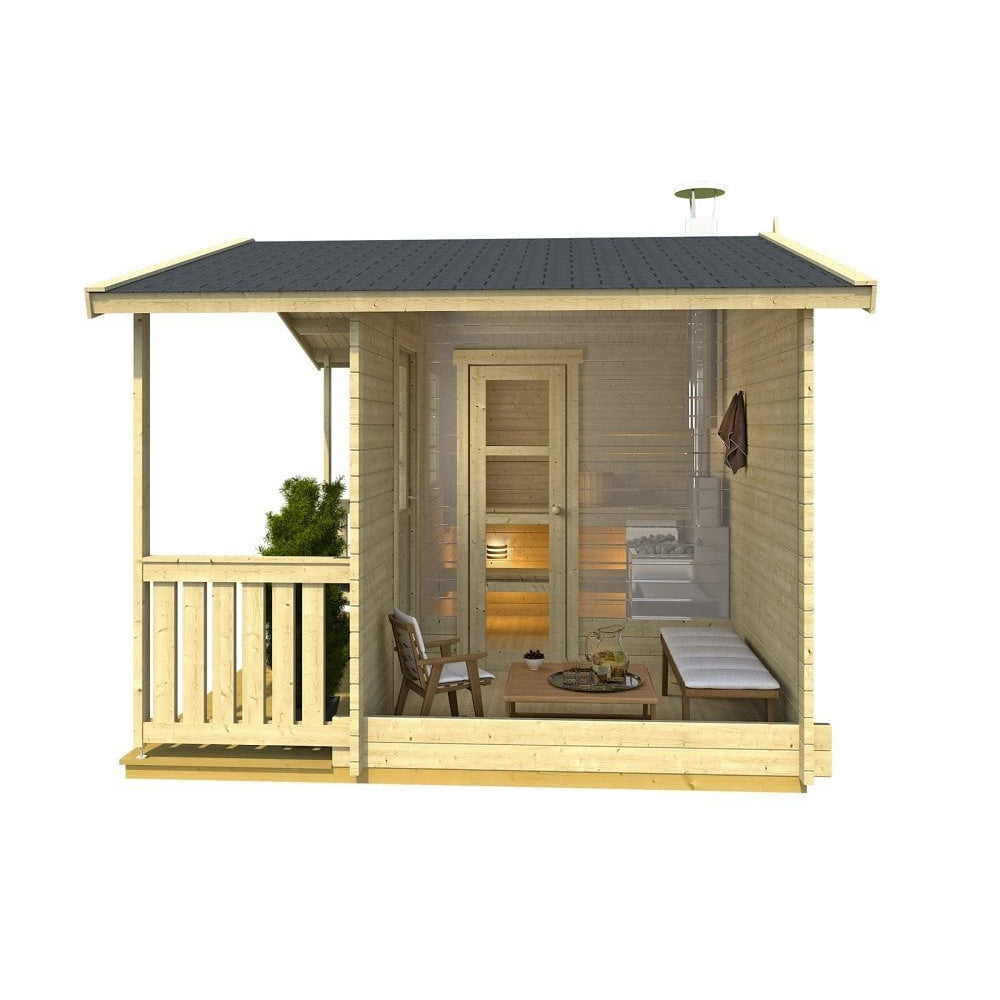 Glen Sauna Cabin with Porch – 380cm (Best For 4 - 6 People) – Wood-Burning Heater & Chimney Included