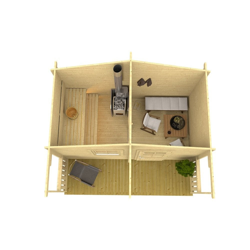 Glen Sauna Cabin with Porch – 380cm (Best For 4 - 6 People) – Wood-Burning Heater & Chimney Included