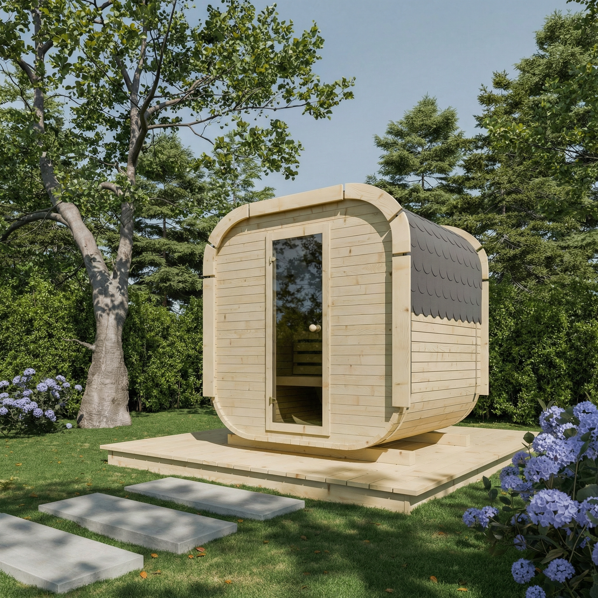 Outdoor Wood Quadro Sauna - 175cm Wide (Best For 2 - 4 People)