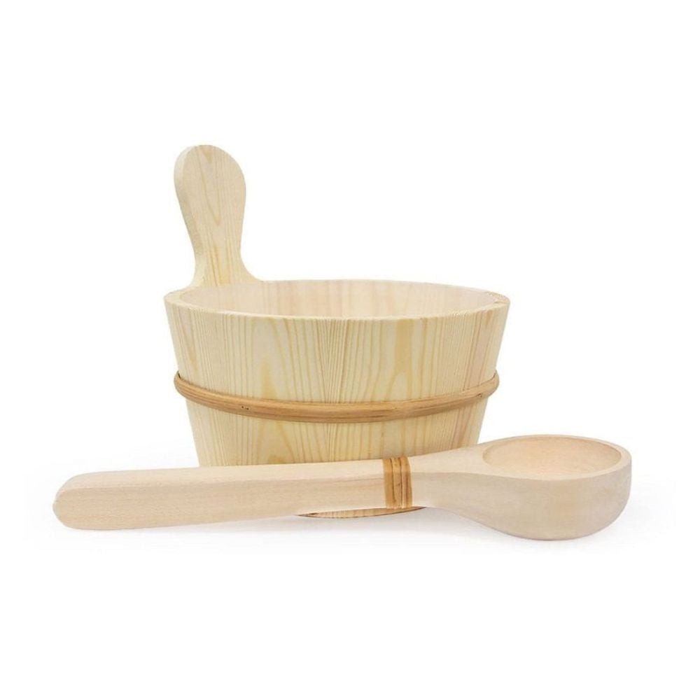 Wooden Bucket, Ladle & Thermometer/Hygrometer