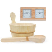 Wooden Bucket, Ladle & Thermometer/Hygrometer