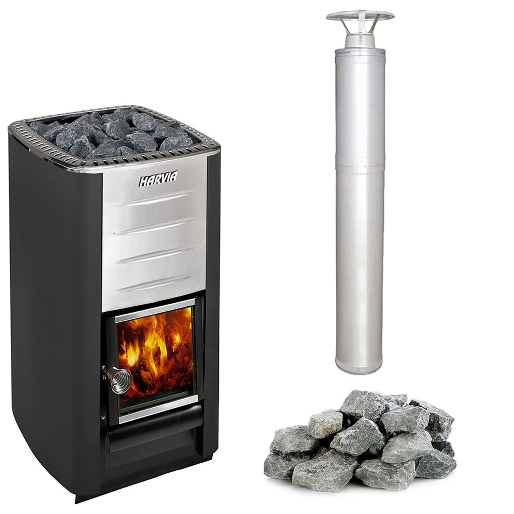 Harvia M3 Wood-Burning Sauna Heater Set – Complete Package with Chimney & Stones